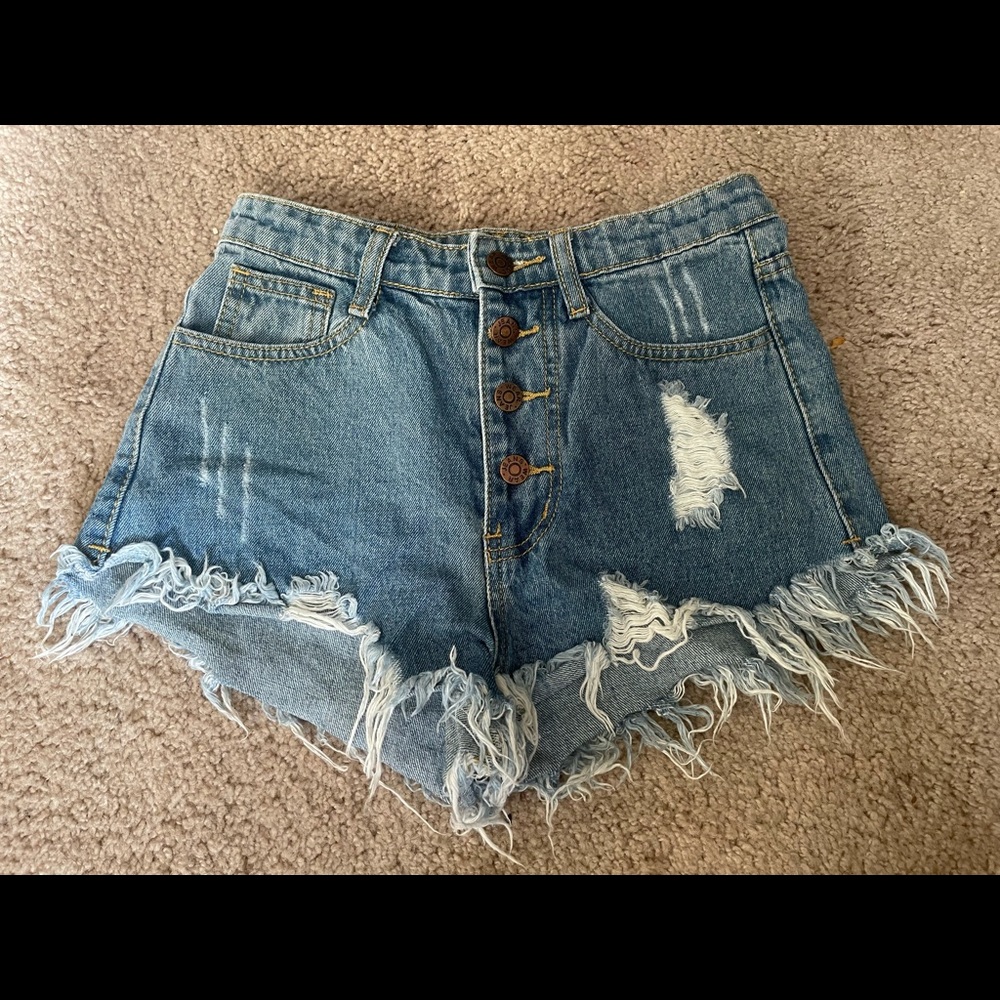 High waisted distressed shorts